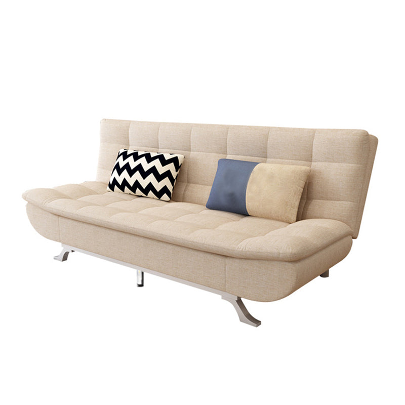 Cotton Blend and Faux Leather Contemporary Armless Biscuit Back Sofa Bed