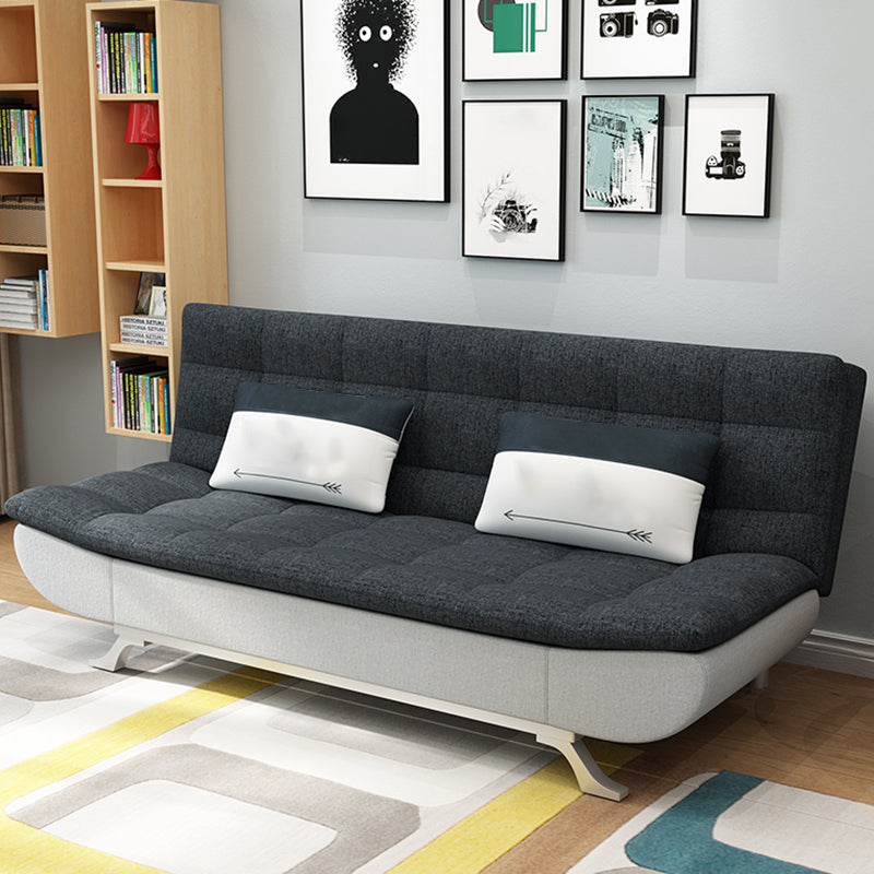 Cotton Blend and Faux Leather Contemporary Armless Biscuit Back Sofa Bed