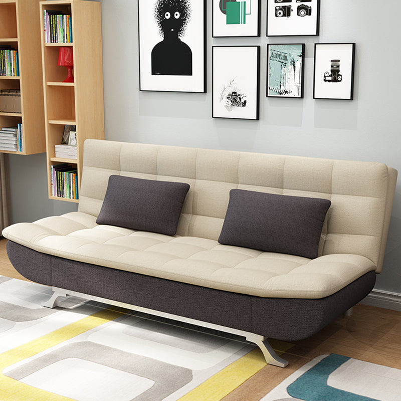 Cotton Blend and Faux Leather Contemporary Armless Biscuit Back Sofa Bed