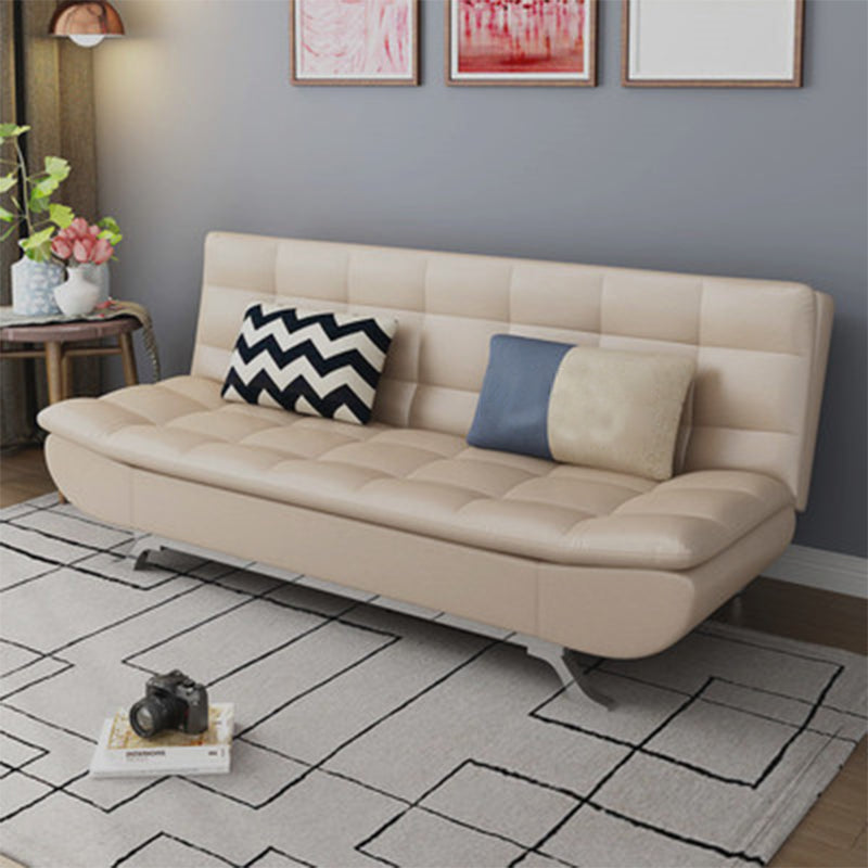 Cotton Blend and Faux Leather Contemporary Armless Biscuit Back Sofa Bed