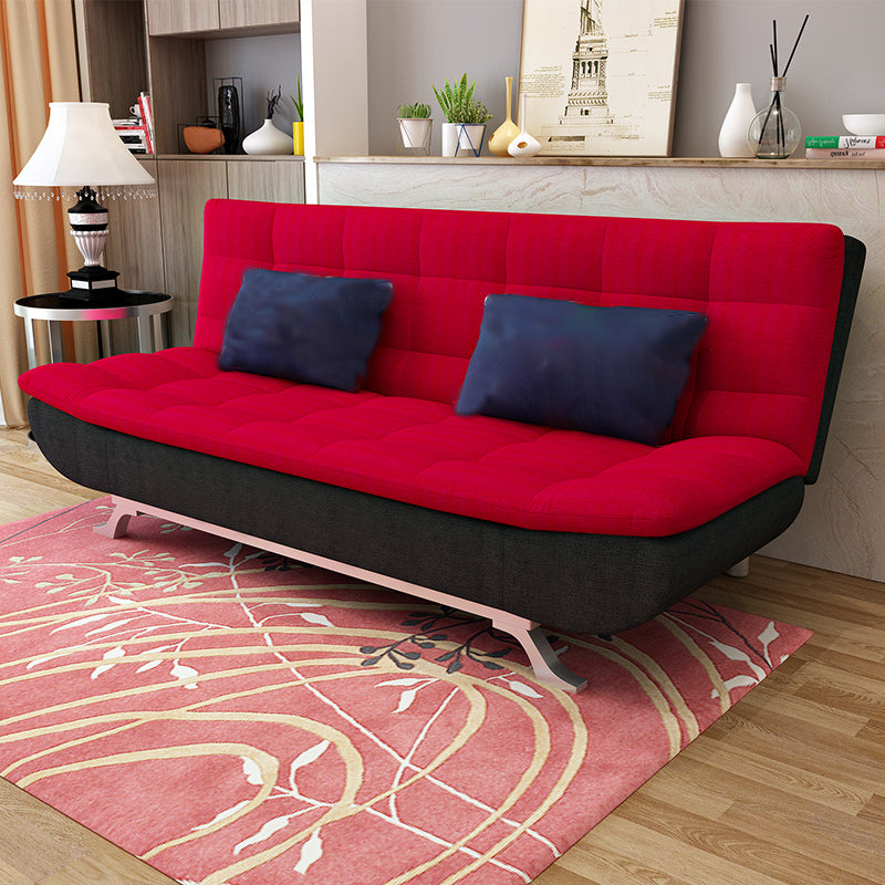 Cotton Blend and Faux Leather Contemporary Armless Biscuit Back Sofa Bed