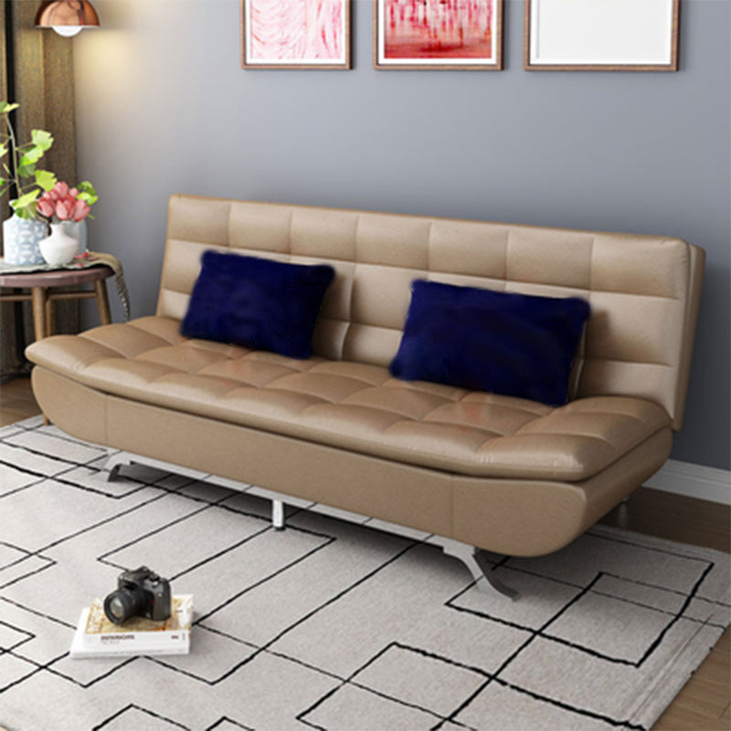 Cotton Blend and Faux Leather Contemporary Armless Biscuit Back Sofa Bed