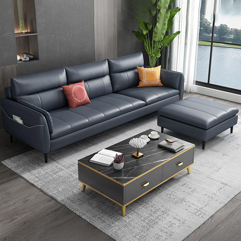 Stain Resistant Glam Blue Sofa Sewn Pillow Back Pillow Top Arm Seating