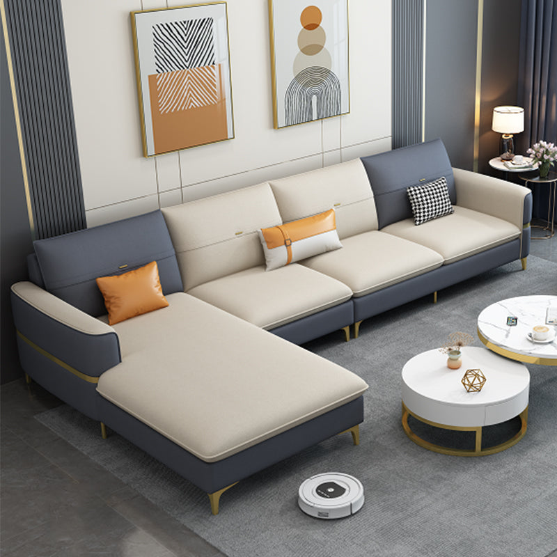 Scandinavian Faux Leather Sofa Square Arm Sofa with 2 Pillows