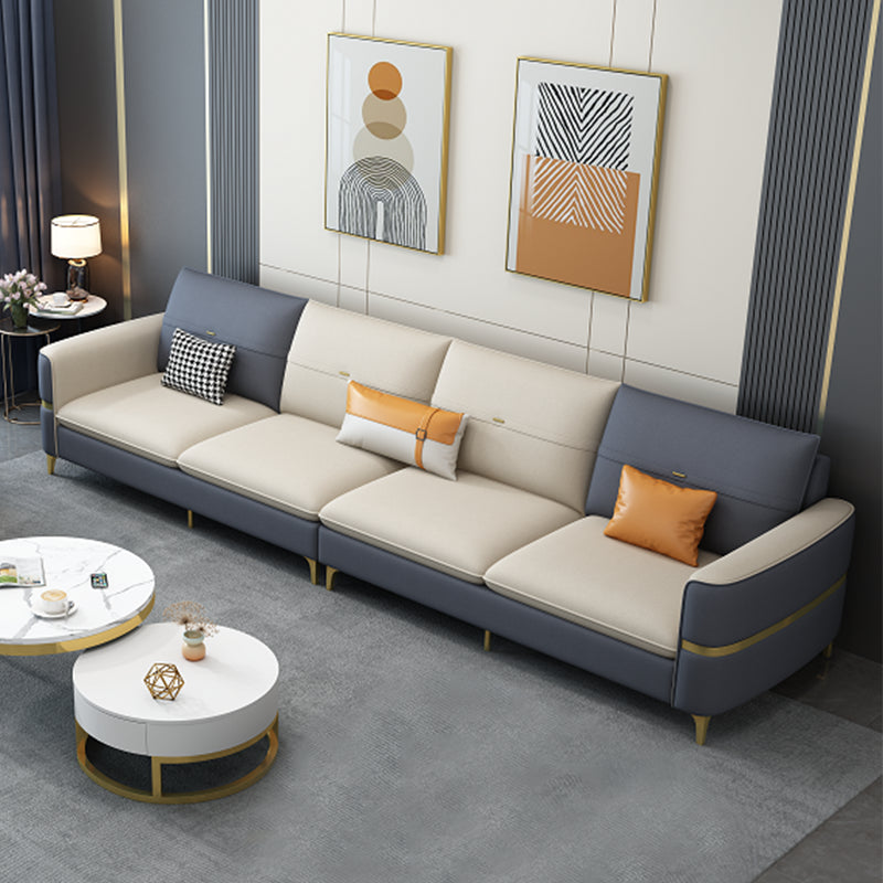 Scandinavian Faux Leather Sofa Square Arm Sofa with 2 Pillows