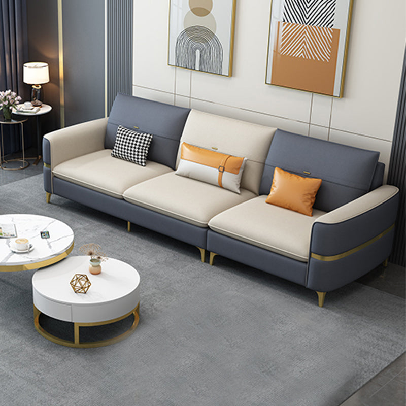 Scandinavian Faux Leather Sofa Square Arm Sofa with 2 Pillows