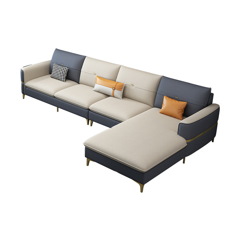 Scandinavian Faux Leather Sofa Square Arm Sofa with 2 Pillows