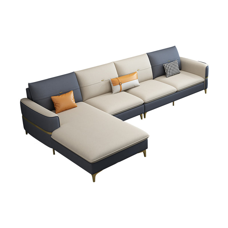 Scandinavian Faux Leather Sofa Square Arm Sofa with 2 Pillows