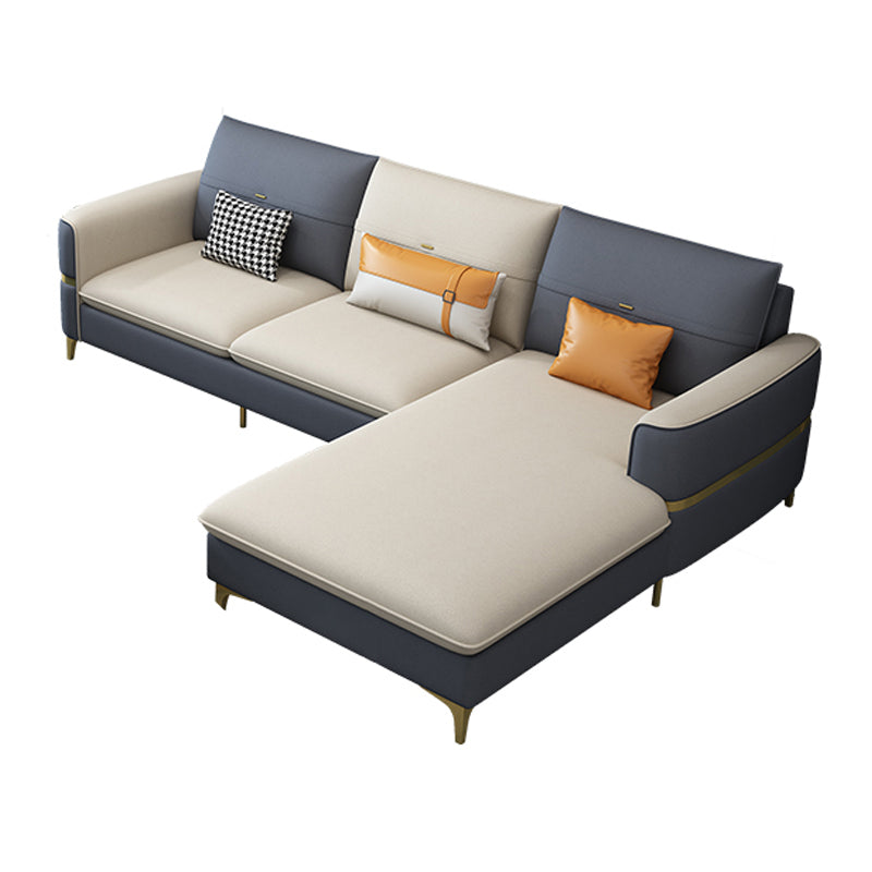 Scandinavian Faux Leather Sofa Square Arm Sofa with 2 Pillows