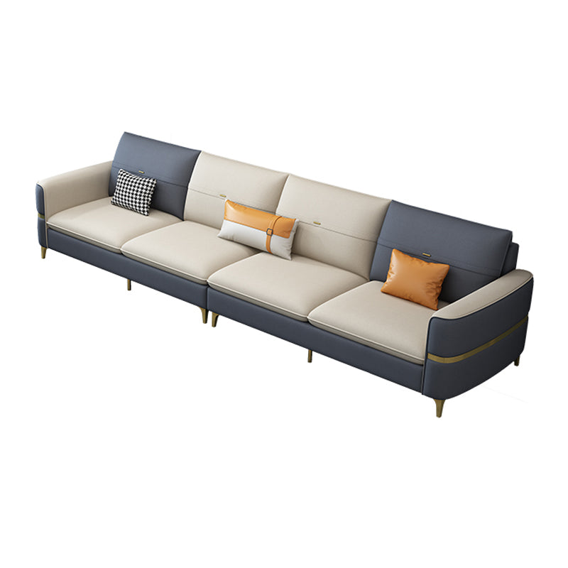 Scandinavian Faux Leather Sofa Square Arm Sofa with 2 Pillows