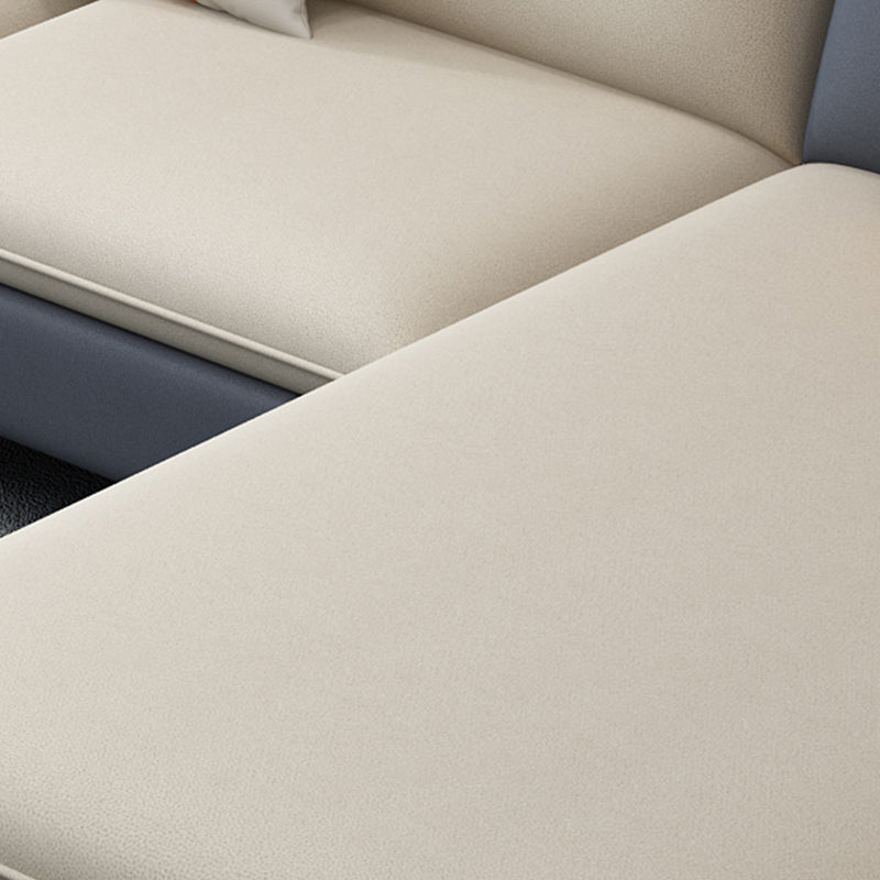 Scandinavian Faux Leather Sofa Square Arm Sofa with 2 Pillows