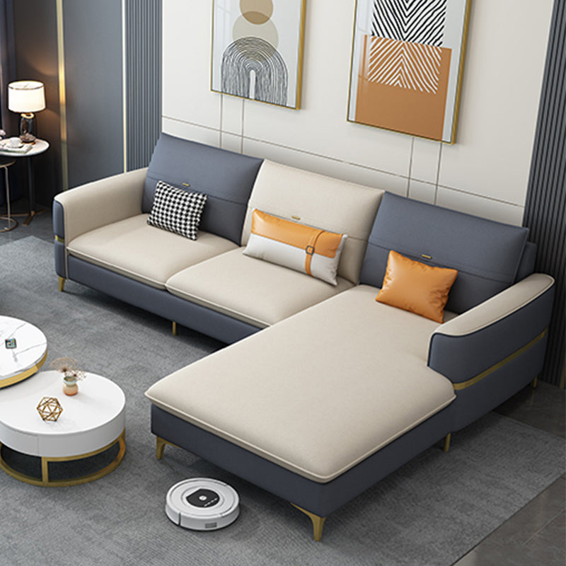 Scandinavian Faux Leather Sofa Square Arm Sofa with 2 Pillows