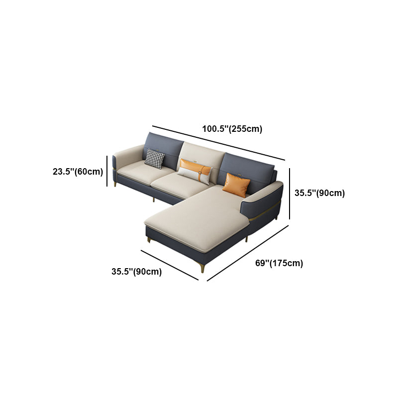 Scandinavian Faux Leather Sofa Square Arm Sofa with 2 Pillows