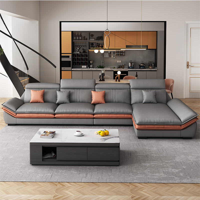 Contemporary Sewn Pillow Back Sofa & Chaise 37.4" H Pillow Top Sofa, Grey Faux Leather