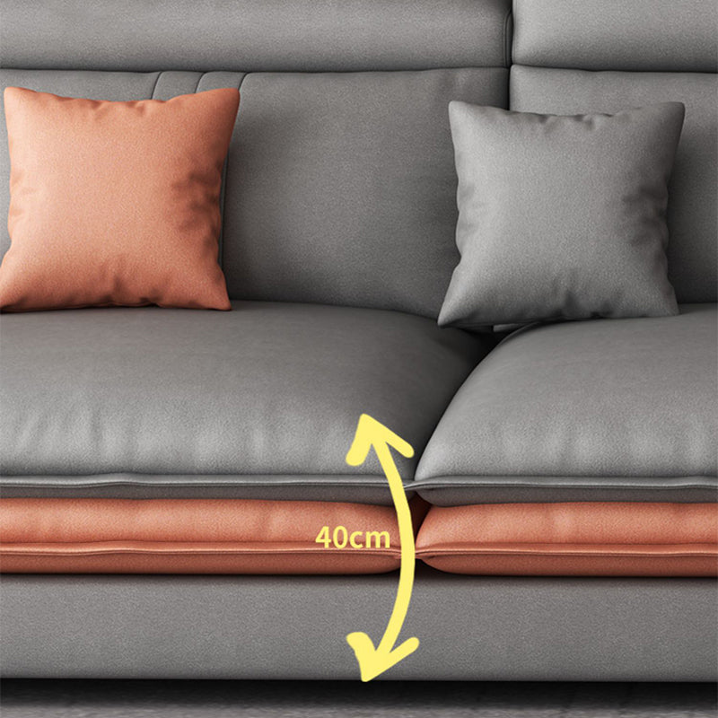 Contemporary Sewn Pillow Back Sofa & Chaise 37.4" H Pillow Top Sofa, Grey Faux Leather