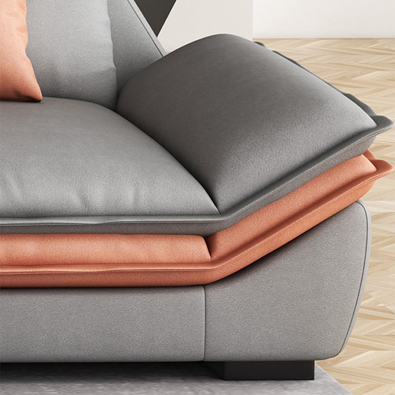 Contemporary Sewn Pillow Back Sofa & Chaise 37.4" H Pillow Top Sofa, Grey Faux Leather