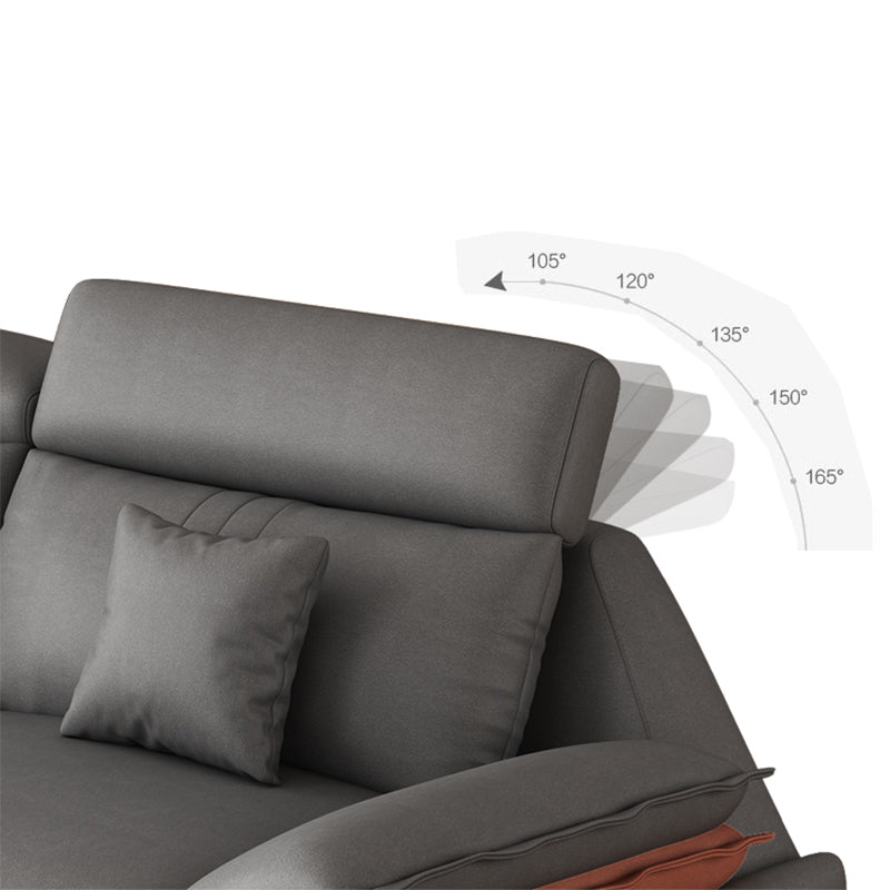 Contemporary Sewn Pillow Back Sofa & Chaise 37.4" H Pillow Top Sofa, Grey Faux Leather