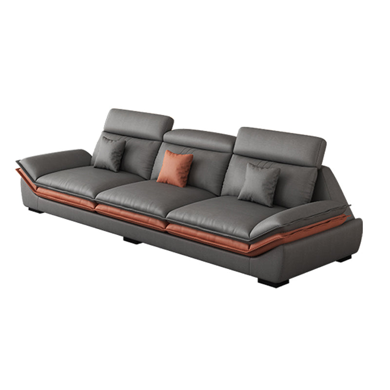 Contemporary Sewn Pillow Back Sofa & Chaise 37.4" H Pillow Top Sofa, Grey Faux Leather