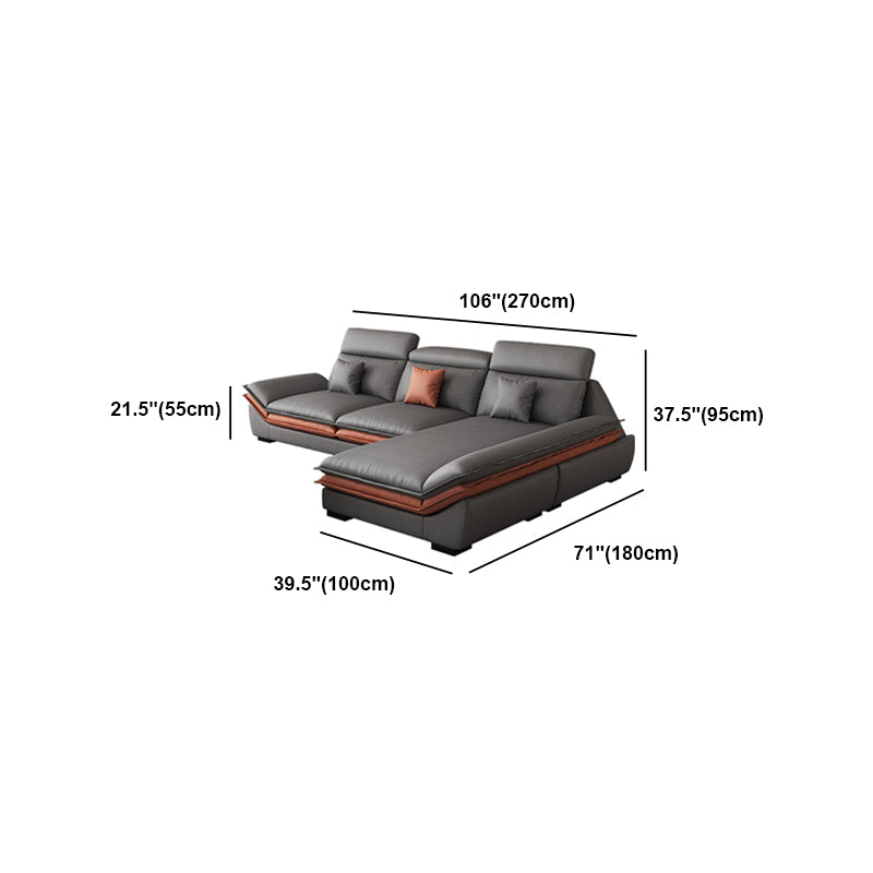 Contemporary Sewn Pillow Back Sofa & Chaise 37.4" H Pillow Top Sofa, Grey Faux Leather