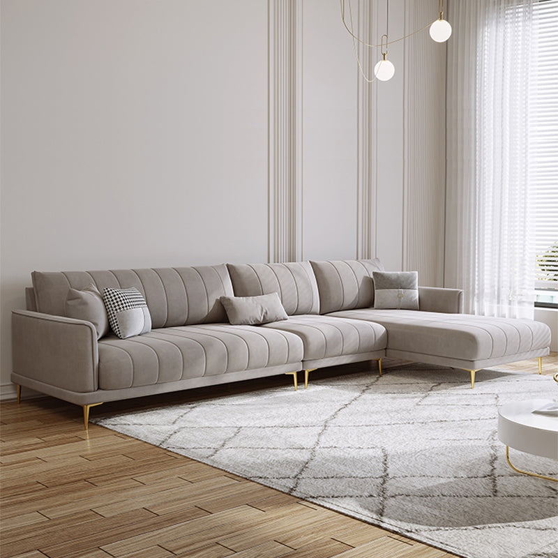 Nordic Sofa & Chaise in Grey Square Arm Sofa with Bolster Pillows