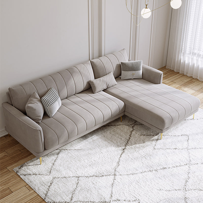 Nordic Sofa & Chaise in Grey Square Arm Sofa with Bolster Pillows