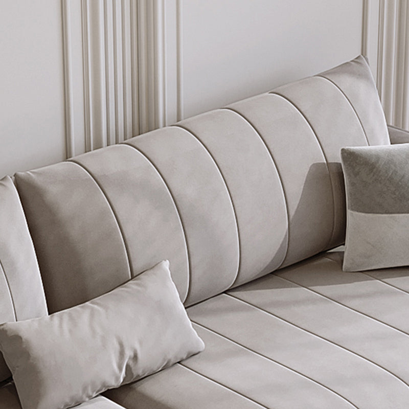 Nordic Sofa & Chaise in Grey Square Arm Sofa with Bolster Pillows
