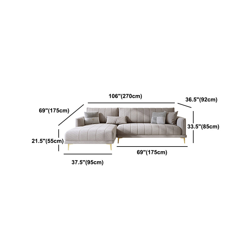Nordic Sofa & Chaise in Grey Square Arm Sofa with Bolster Pillows