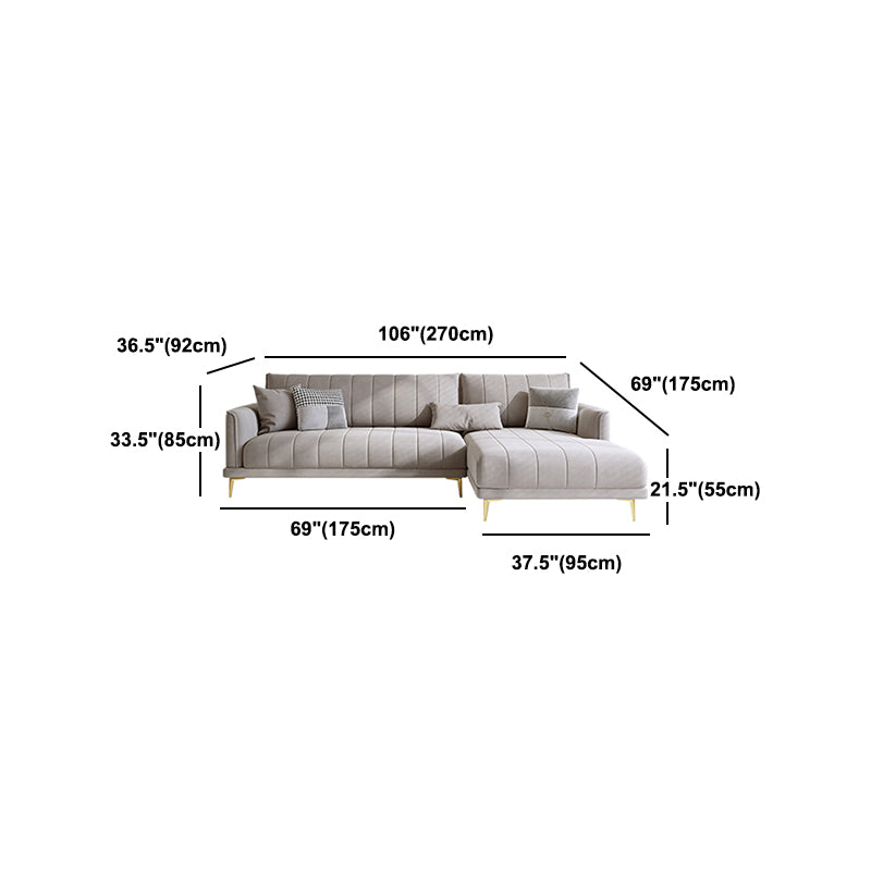 Nordic Sofa & Chaise in Grey Square Arm Sofa with Bolster Pillows