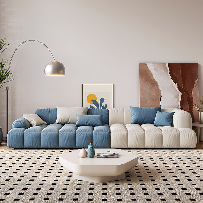 Scandinavian Sofa & Chaise in Blue and White Recessed Arm Sofa