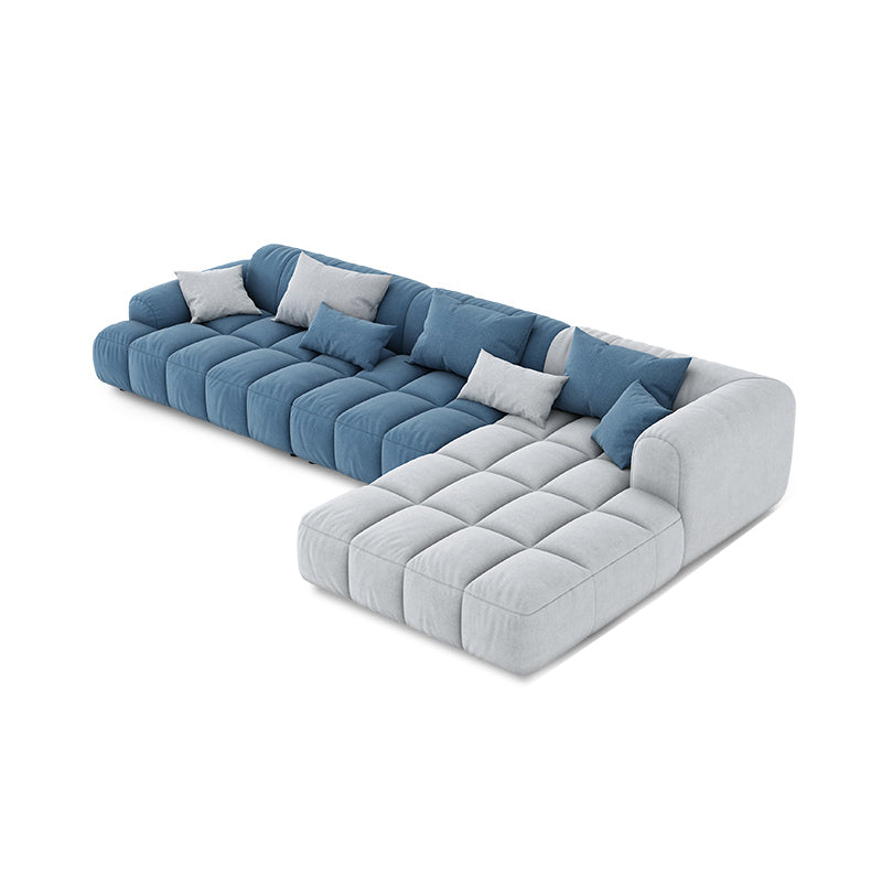 Scandinavian Sofa & Chaise in Blue and White Recessed Arm Sofa