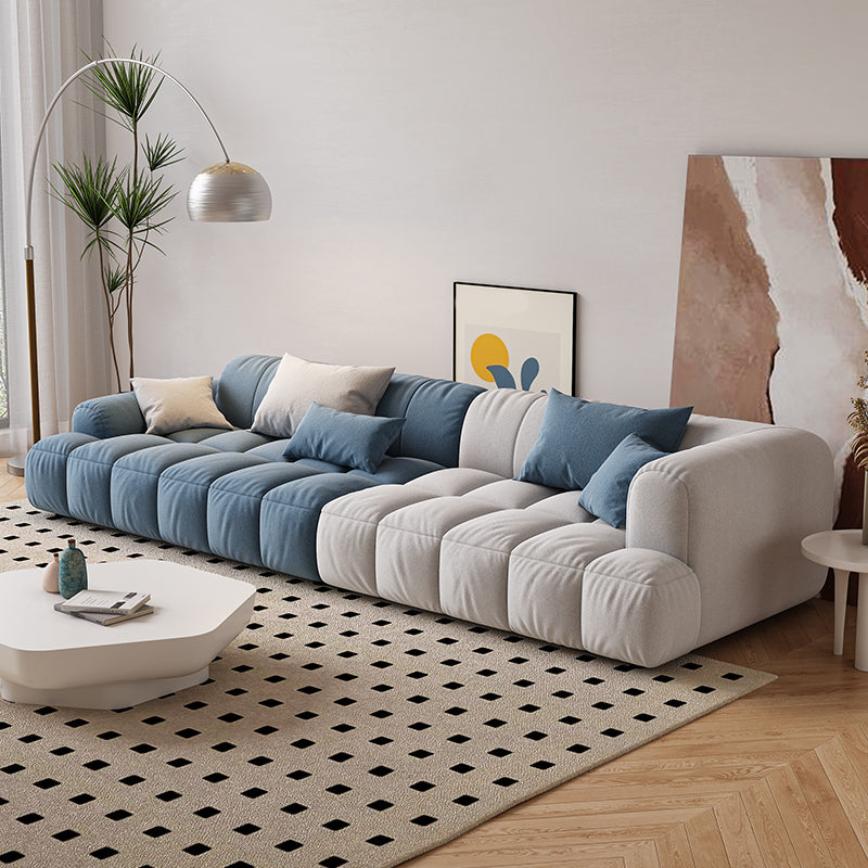 Scandinavian Sofa & Chaise in Blue and White Recessed Arm Sofa