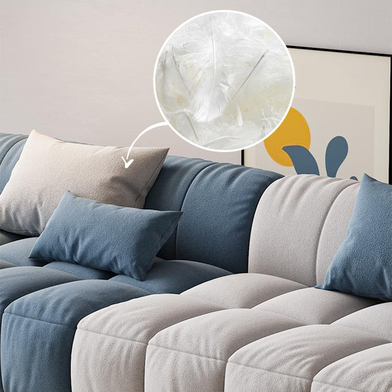 Scandinavian Sofa & Chaise in Blue and White Recessed Arm Sofa