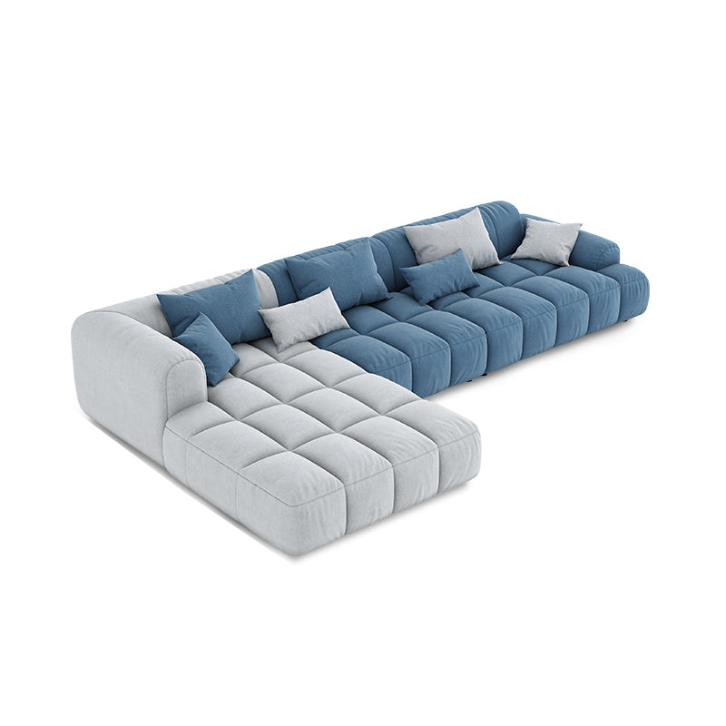 Scandinavian Sofa & Chaise in Blue and White Recessed Arm Sofa