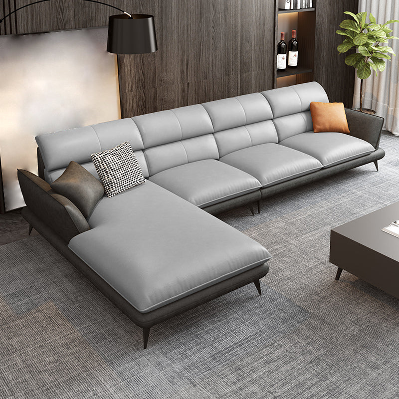 Nordic Sewn Pillow Back Sofa Faux Leather Sloped Arm Sofa for Living Room