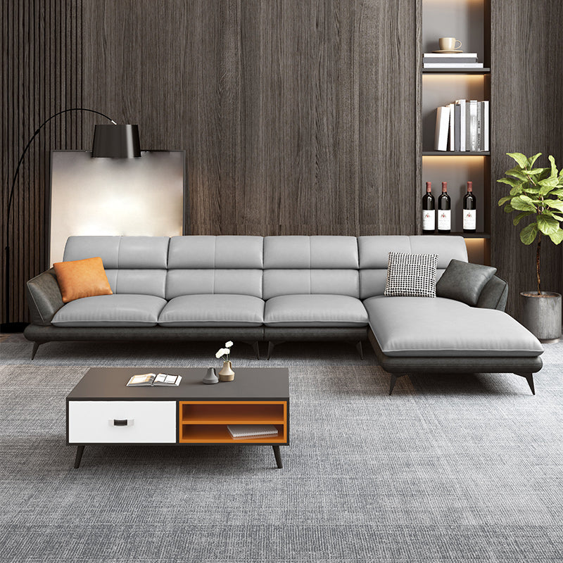 Nordic Sewn Pillow Back Sofa Faux Leather Sloped Arm Sofa for Living Room