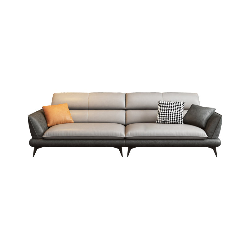 Nordic Sewn Pillow Back Sofa Faux Leather Sloped Arm Sofa for Living Room