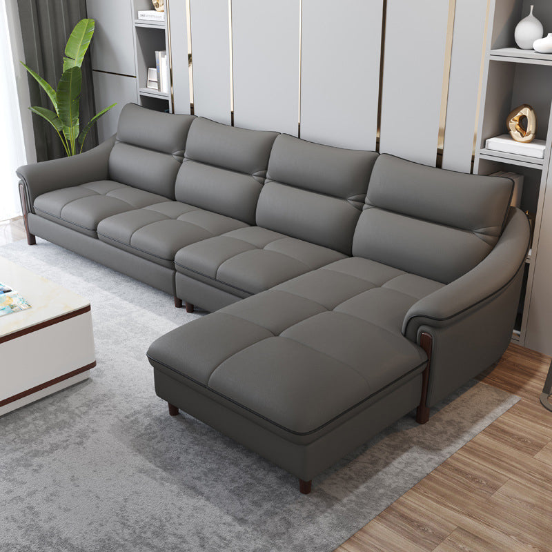 Nordic Style Sofa Bed Leather Material Sloping Armrest Cushioning Back Sofa