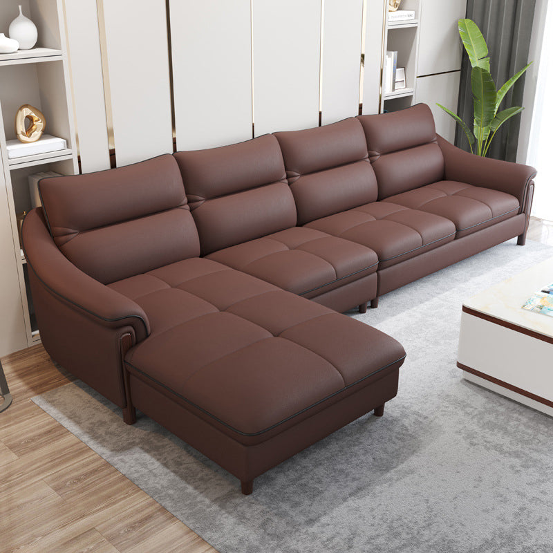 Nordic Style Sofa Bed Leather Material Sloping Armrest Cushioning Back Sofa