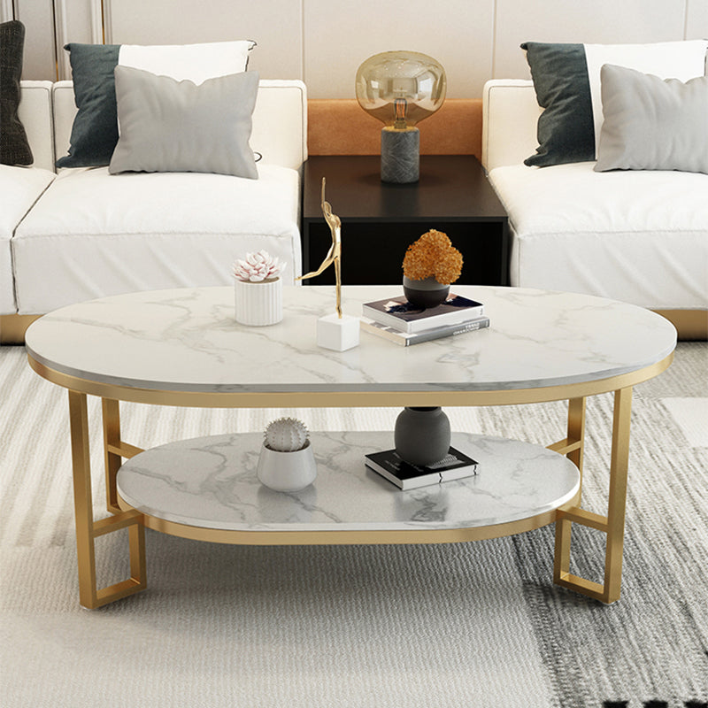 Glam Slate Oval Coffee Table Frame Coffee Table with Storage