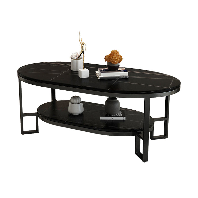 Glam Slate Oval Coffee Table Frame Coffee Table with Storage