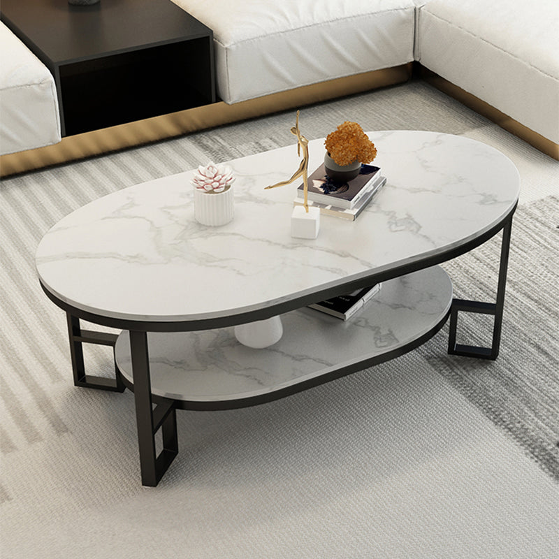 Glam Slate Oval Coffee Table Frame Coffee Table with Storage