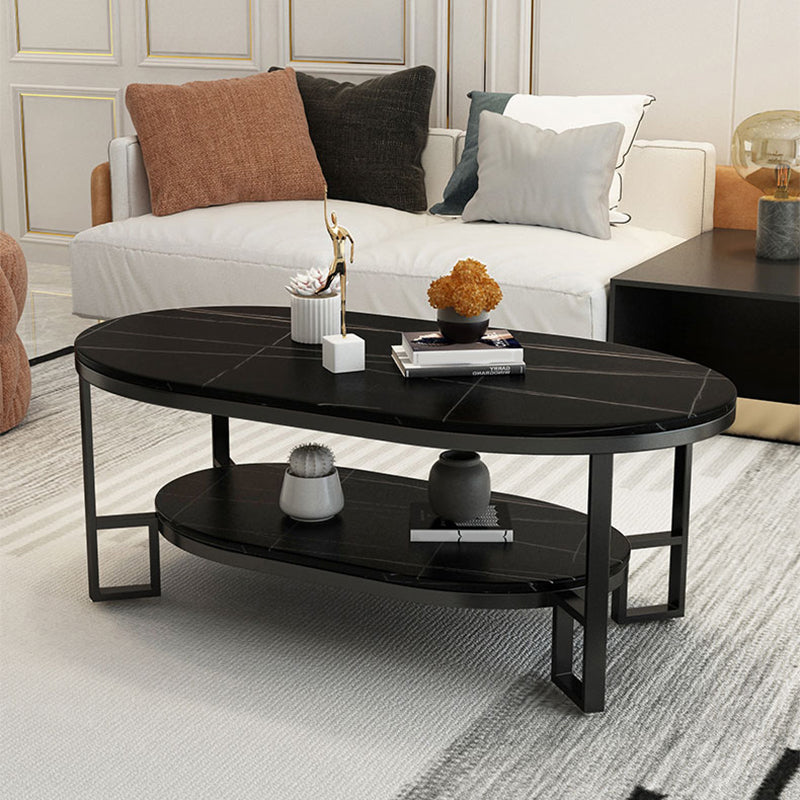 Glam Slate Oval Coffee Table Frame Coffee Table with Storage