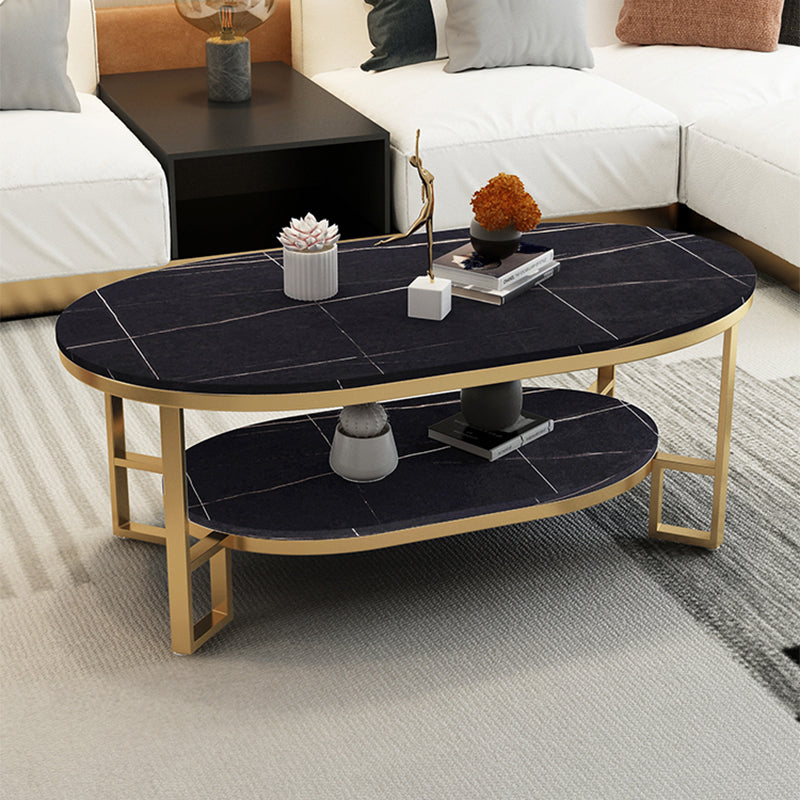 Glam Slate Oval Coffee Table Frame Coffee Table with Storage