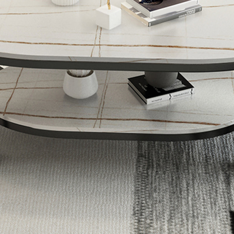 Glam Slate Oval Coffee Table Frame Coffee Table with Storage