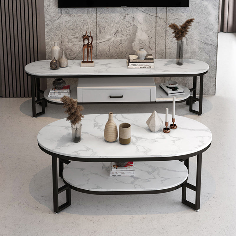 Glam Slate Oval Coffee Table Frame Coffee Table with Storage