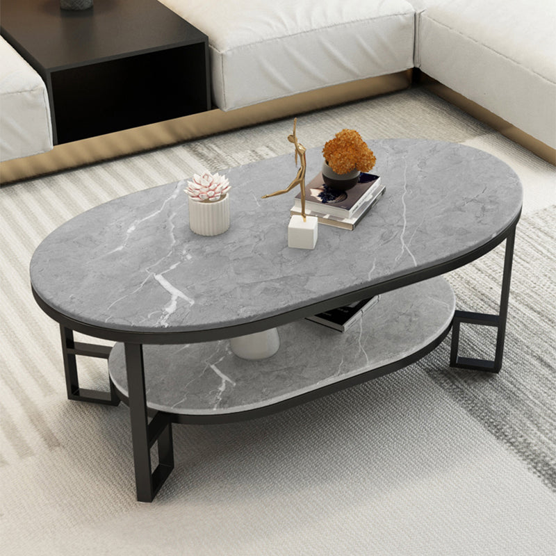 Glam Slate Oval Coffee Table Frame Coffee Table with Storage