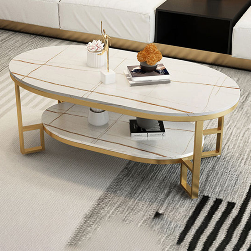 Glam Slate Oval Coffee Table Frame Coffee Table with Storage