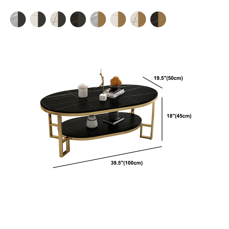 Glam Slate Oval Coffee Table Frame Coffee Table with Storage