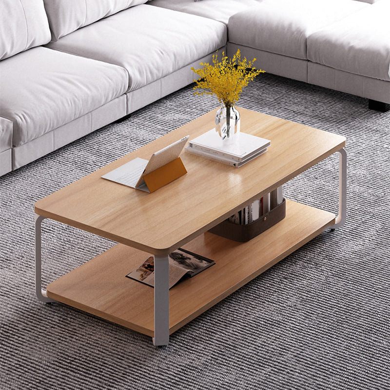 Modern Rectangular Coffee Table Natural/White Shelf Included Cocktail Table - 16.73" H