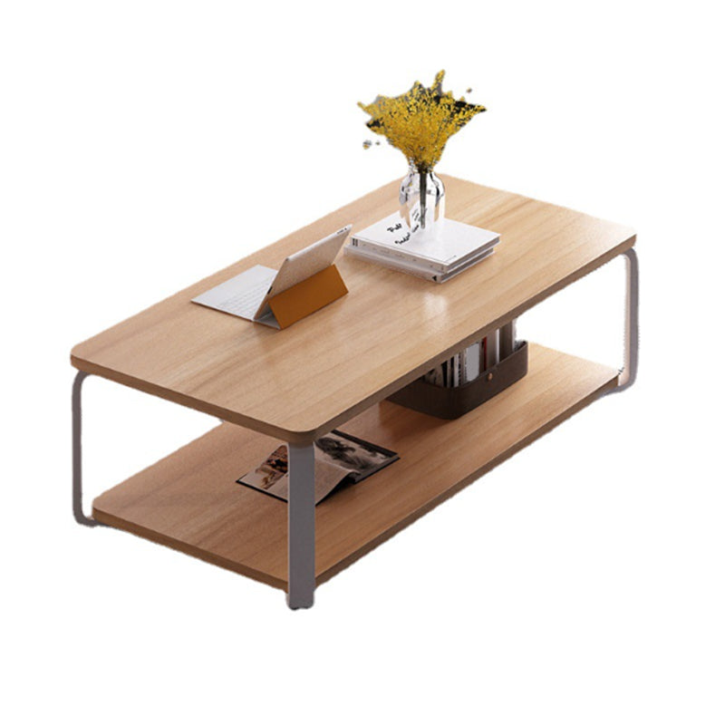 Modern Rectangular Coffee Table Natural/White Shelf Included Cocktail Table - 16.73" H